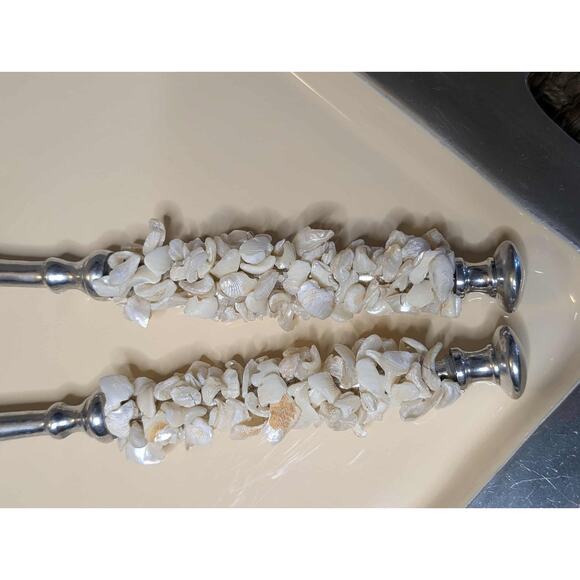 BEAUTIFUL NAUTICAL SEASHELLS SILVER CREAM SERVING DISH, FORK, SPOON COASTAL GIFT - Picture 6 of 14